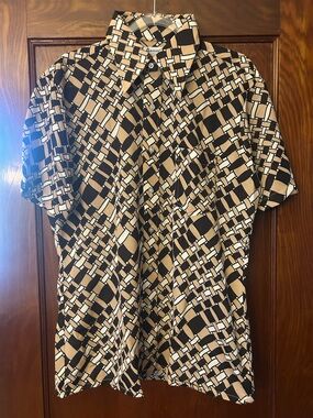 Vintage Alexander's Disco Geometric Printed Short Sleeve Button Down Size L NWOT